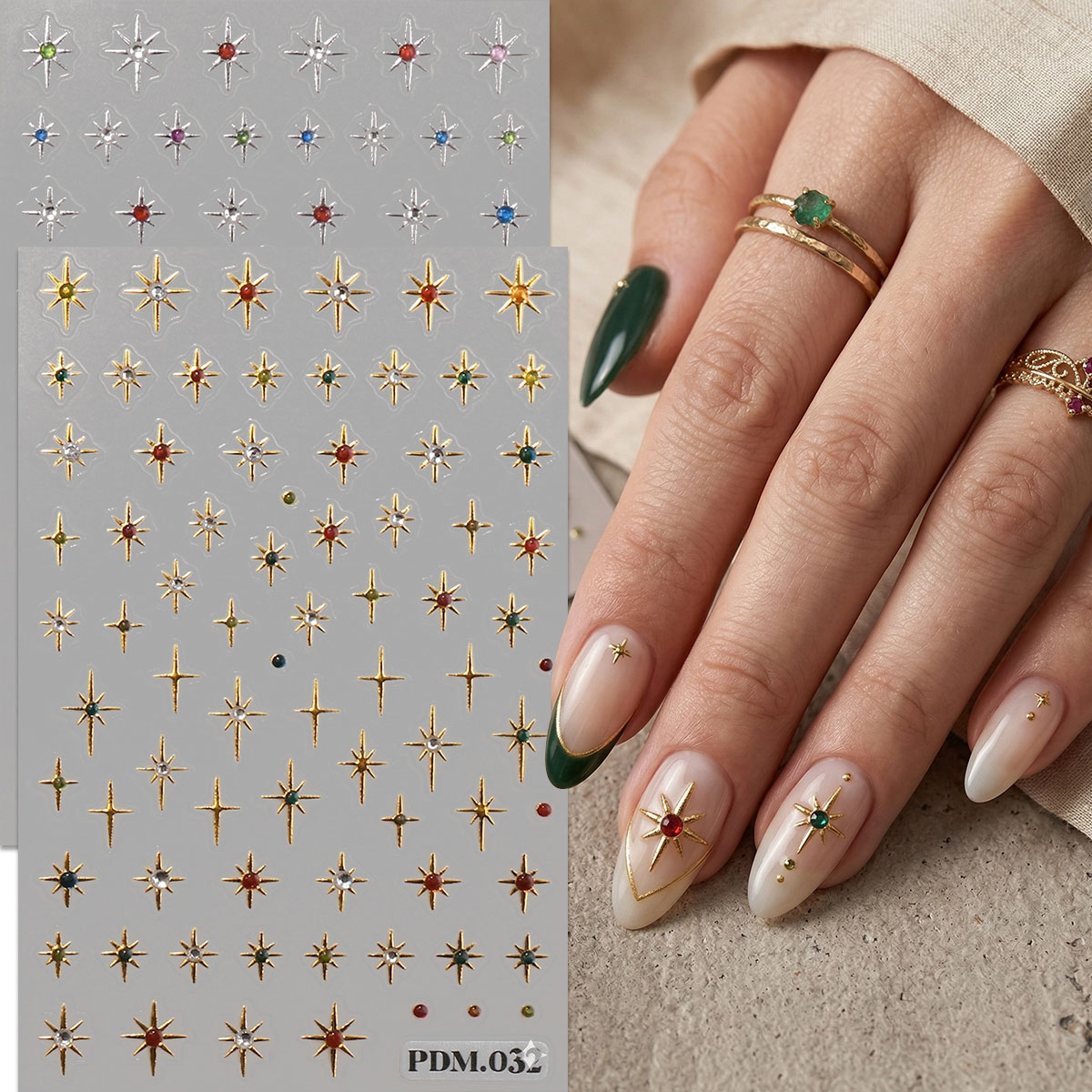Nail Art Ramadan - Naklejki na paznokcie Gold Silver Starburst,